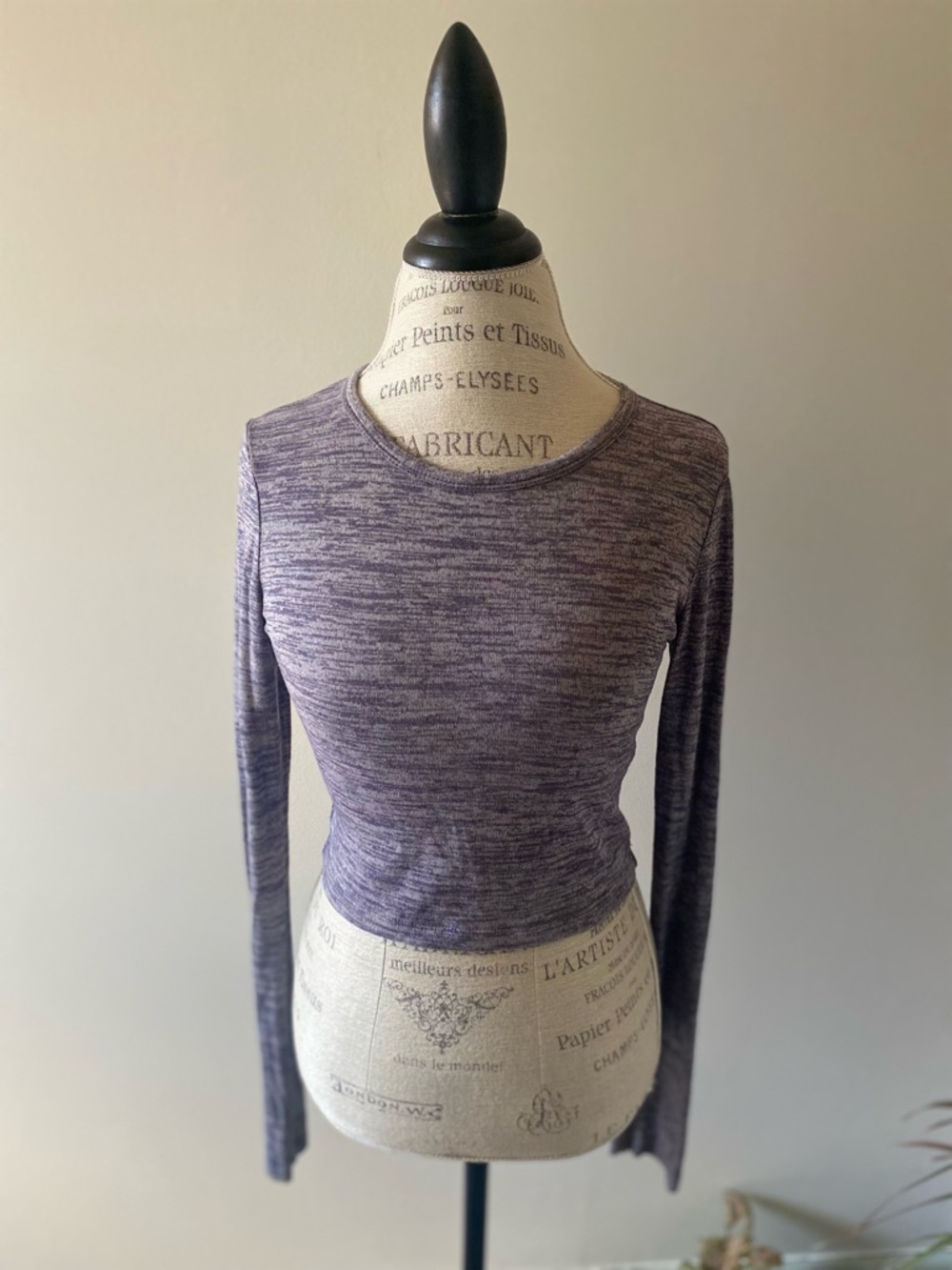 Wilfred Marled Purple Fitted Stretchy comfortable Long-Sleeve Crewneck Crop Top